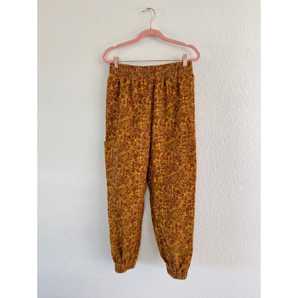 Urban Outfitters Floral Corduroy Jogger Pants Mustard Yellow Cargo Small S-P